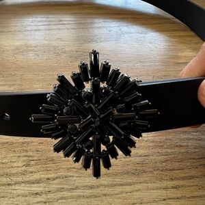 Black rhinestone leather belt, art deco feel